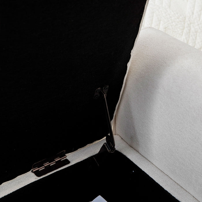 Modern Upholstered Storage Bench With Rolled Armrests]