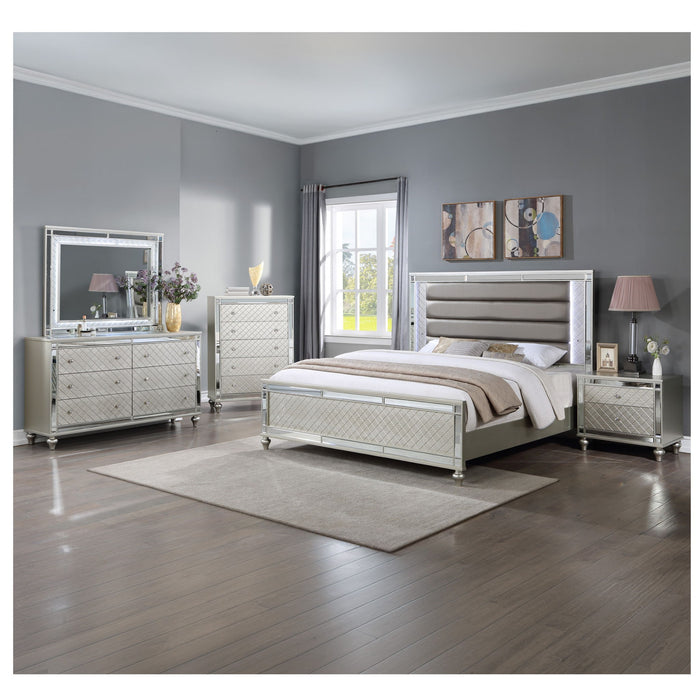6 Drawer Bedroom Dresser With Diamond Patterned Drawer Fronts - Silver