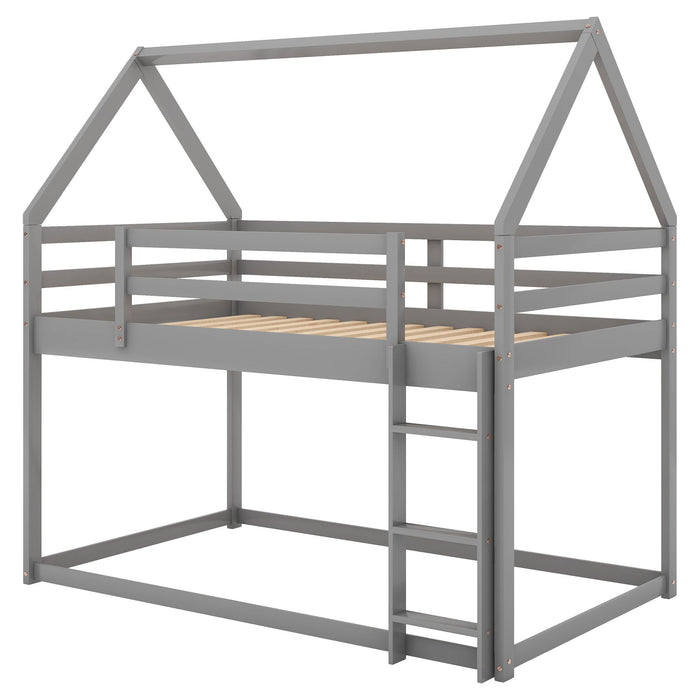 Low Bunk Bed With House Shaped Frame And Ladder