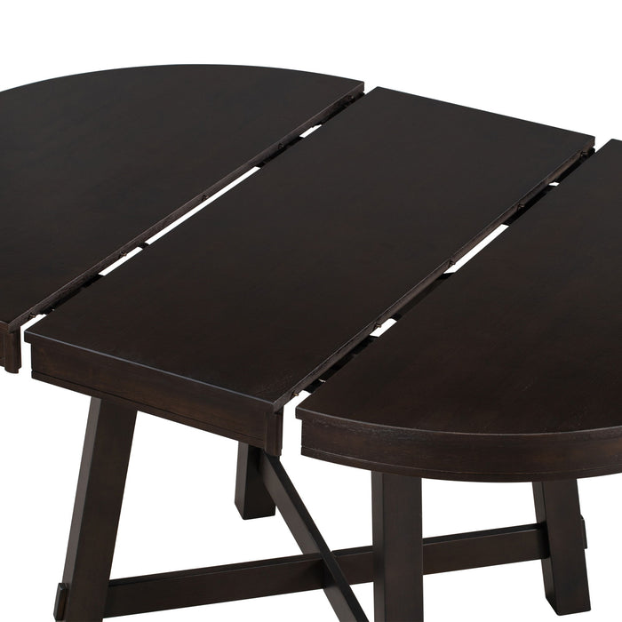 Round Extendable Dining Table Set With 4 Upholstered Chairs