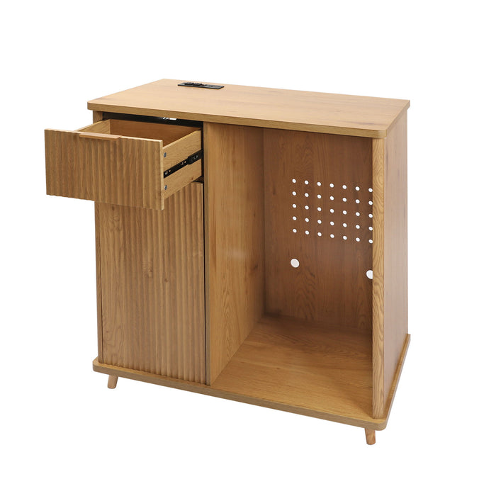 Fluted Coffee Bar Cabinet With Mini Fridge Space & Charging Station