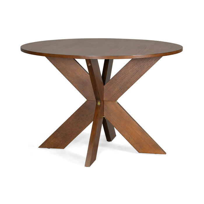 5 Piece Indoor Dining Set, Round Table & 4 Brown Arm Chairs - Beige / Brown / Cherry