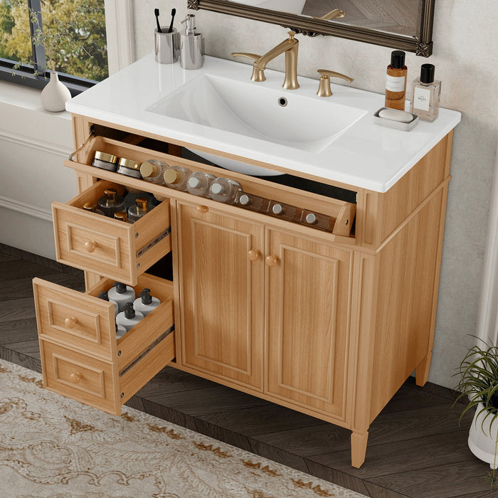 Bathroom Vanity With Sink, 3 Drawers & 2 Doors