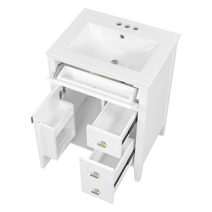Bathroom Vanity With Sink, 3 Drawers & Cabinet With 2 Tier Door Storage Rack, Soft Close Doors & Drawers