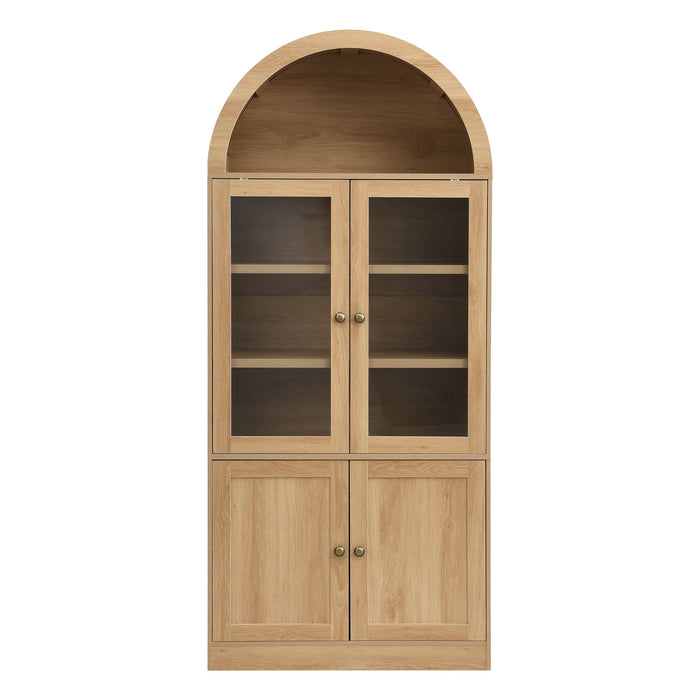Tall Arched Top Storage Cabinet With 5 Tier Shelves, Soft Close Hinges