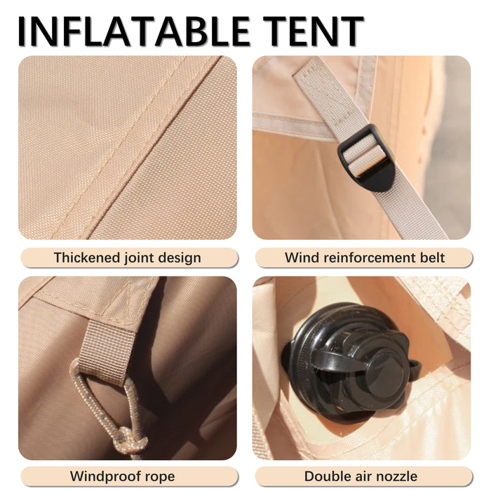 Inflatable Glamping Tent For 4 - 6 People, Waterproof Outdoor Tent With Pump - Khaki
