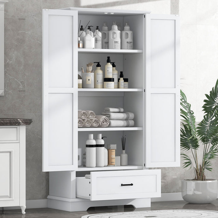 Tall Bathroom Storage Cabinet With 2 Doors And 2 Drawer, Adjustable Shelf - White