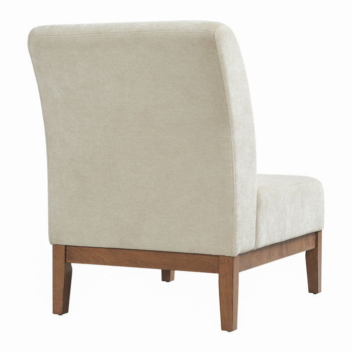 Upholstered Accent Chair - Beige / Walnut