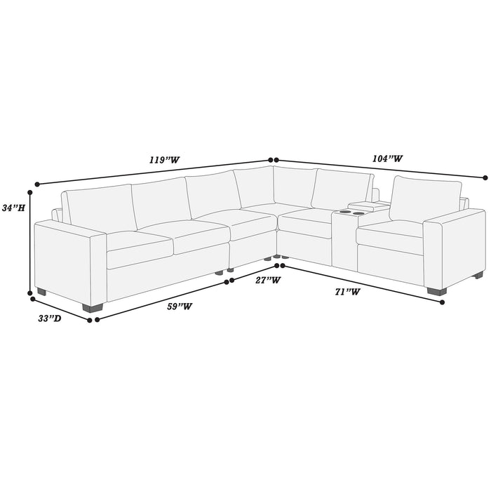 Modern Style L-Shape Sectional Set, USB Ports, Cup Holder