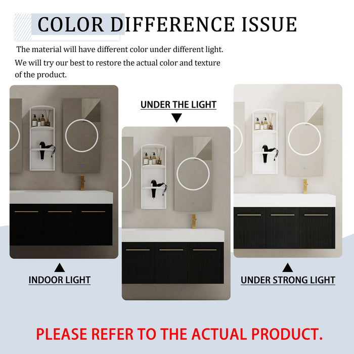 Modern Wall Mounted Bathroom Vanity With Resin Sink And Storage Rack