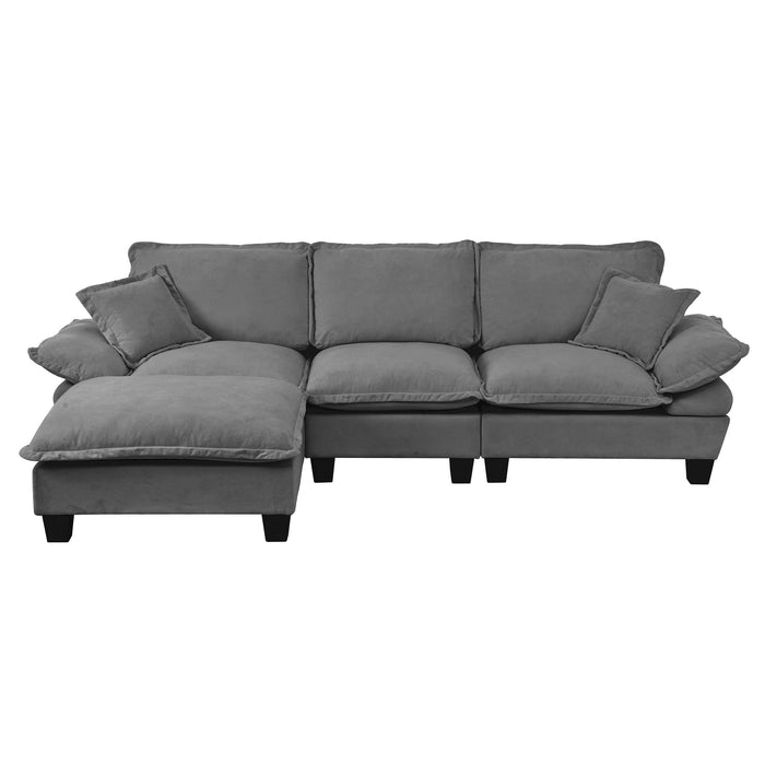 Modular Sectional Sofa With Movable Ottoman & Pillows