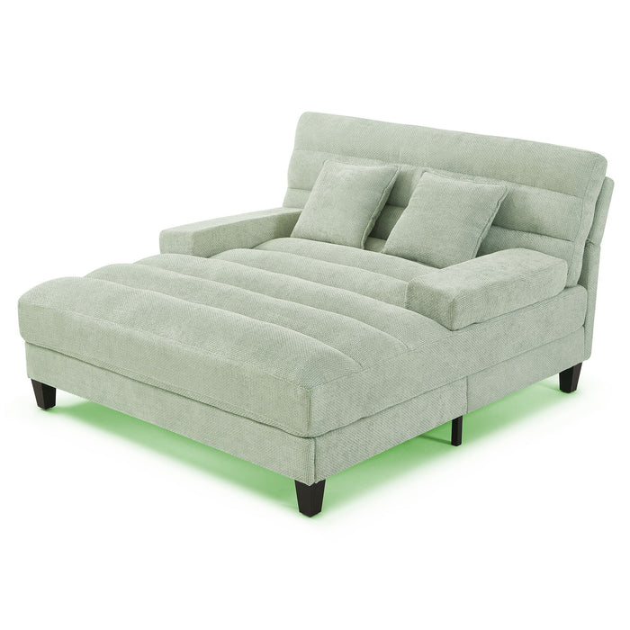 Chaise Bed Lounge Sofa Chair With Adjustable Backrest And LED Light Strip - Green