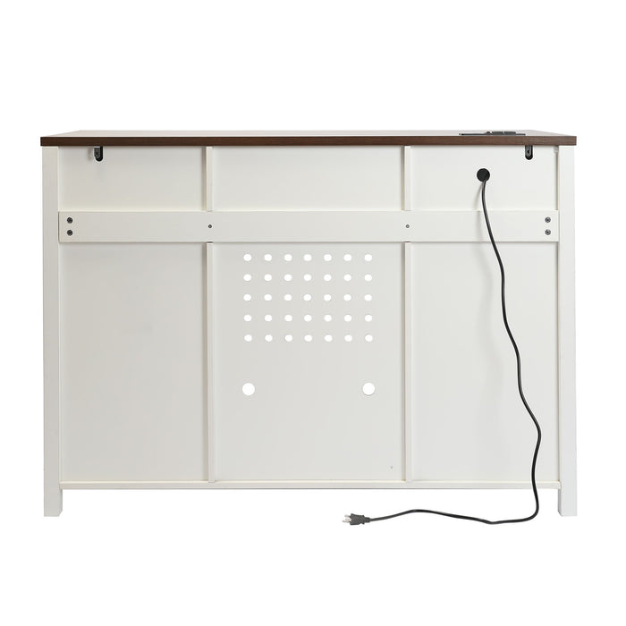 Coffee Bar With Mini Fridge Space & Built In Charging Station, Large Bar Cabinet With Drawers & Adjustable Shelves For Kitchen - White