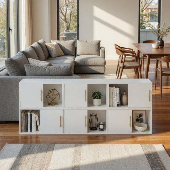 Cube Storage Organizer With Sliding Door Stackable Modular Bookshelf & Storage Cabinet - White
