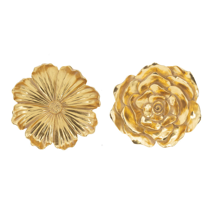 Rose Hanging Resin Wall Accents (Set of 2) - Gold