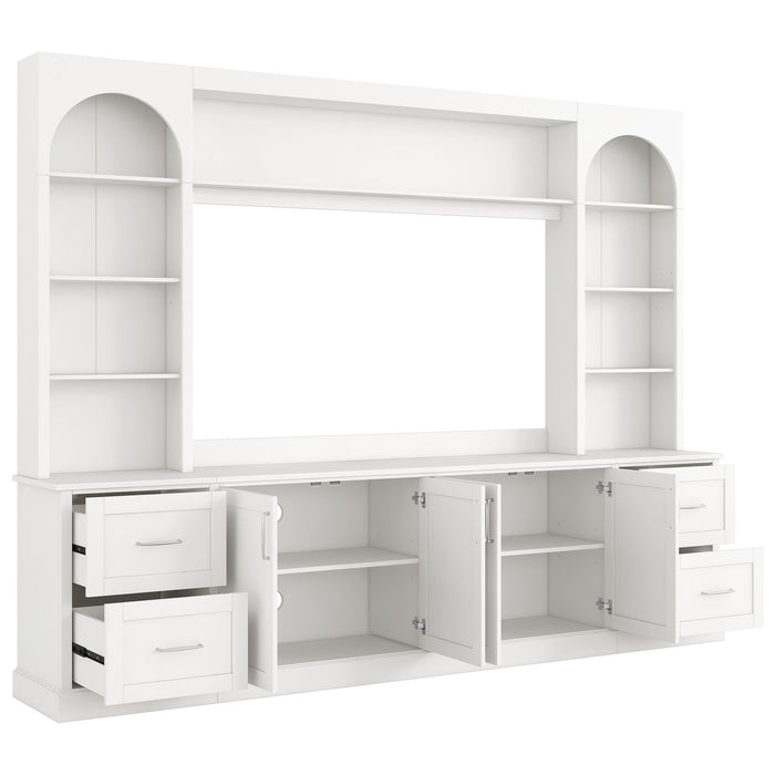 Arched Entertainment Center Wall Unit With Drawers, TV Stand
