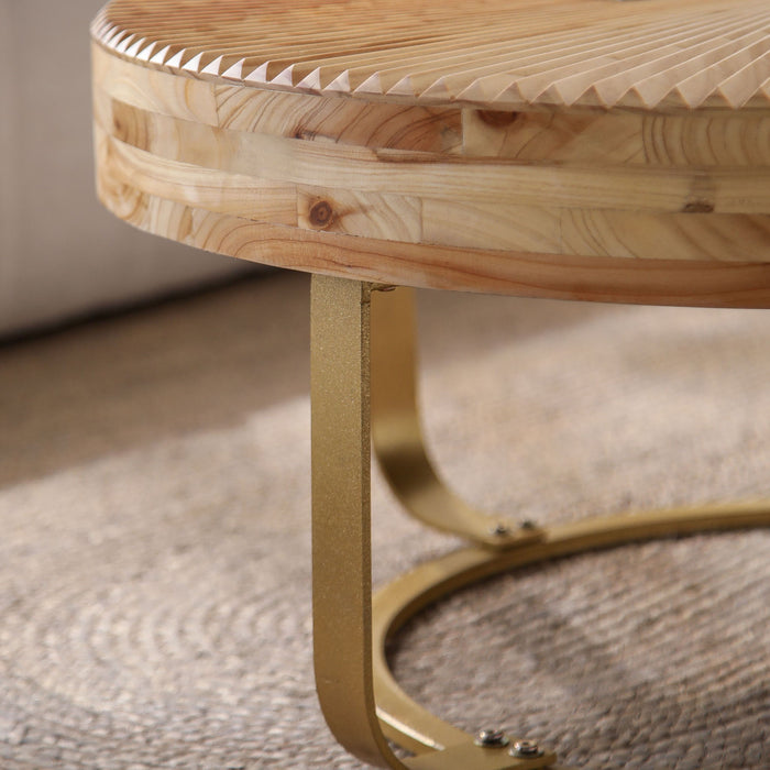 Modern Round Coffee Table With Wooden Carving Pattern