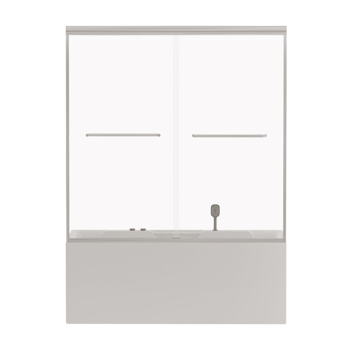 Double Sliding Bathtub Shower Door, Semi Frameless Bypass, 1 / 4" (6Mm) With Explosion - Proof Film, Adjustable Aluminum Alloy Frame
