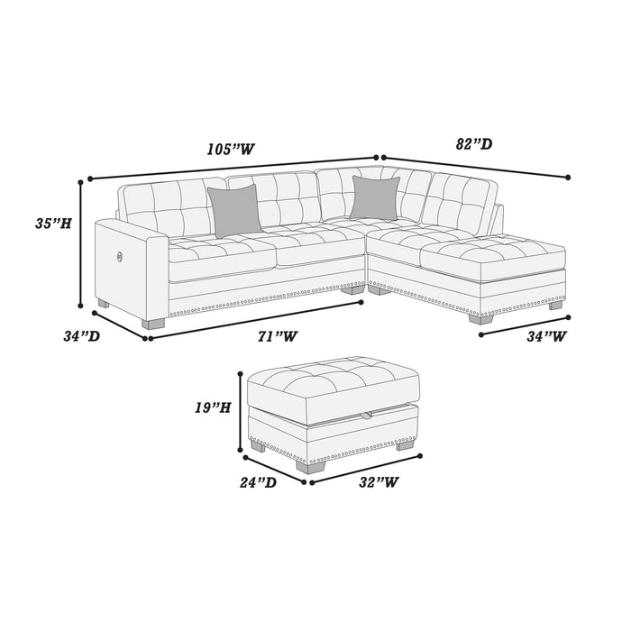 L - Shaped Sectional Sofa Set With Storage Ottoman, Tufted Upholstery Nailhead Trim