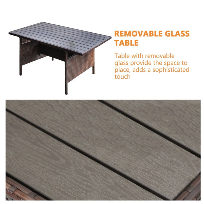 7 Piece Outdoor Dining Set With Cushions, Modular Sectional Sofa And Table