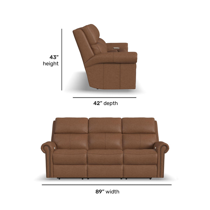 Bernard - Power Reclining Sofa With Console, Power Headrests & Lumbar, Nailhead Trim
