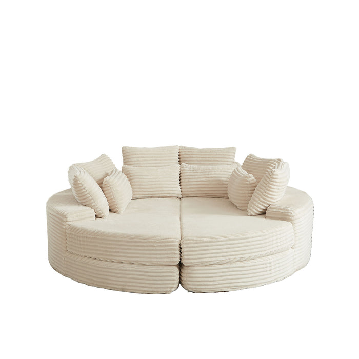 Round Oversized Sofa Bed With 5 Throw Pillows