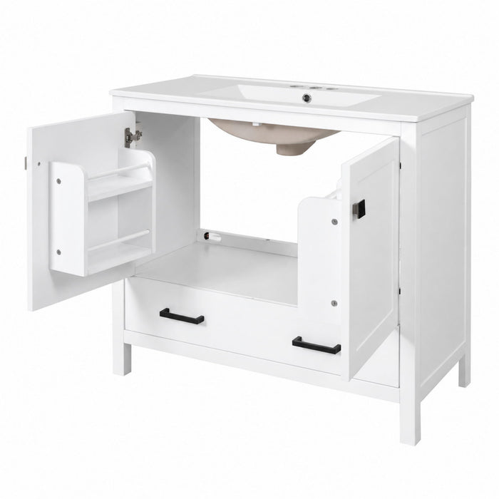 Bathroom Vanity With Sink, Soft Close Doors, Double Shelves & Divided Drawer