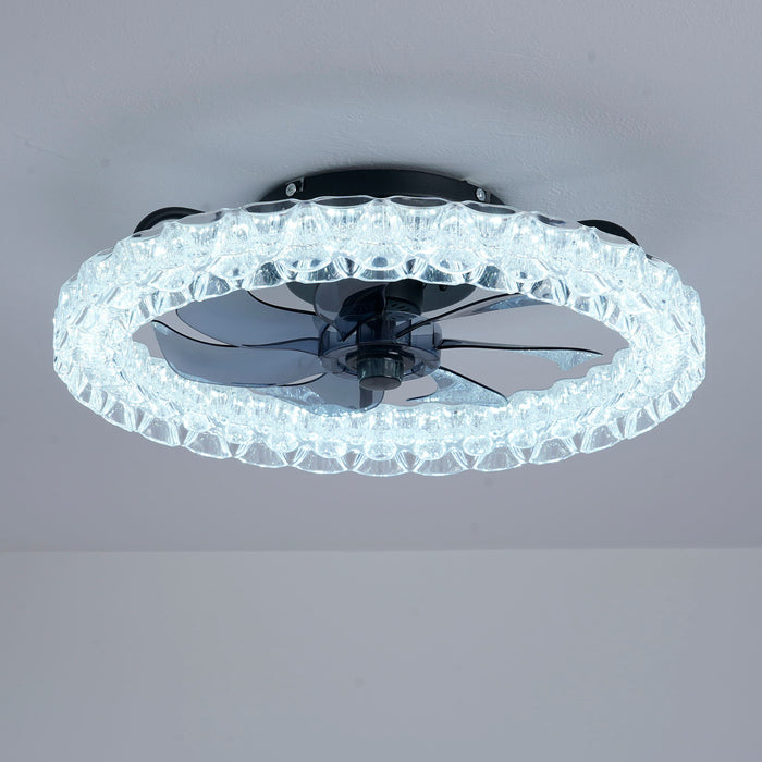 LED Light Source And Remote Control, 3000 - 6500K Dimmable Flush Mount LED Fan Light, 6 Speeds, Quiet DC Motor - Matte Black
