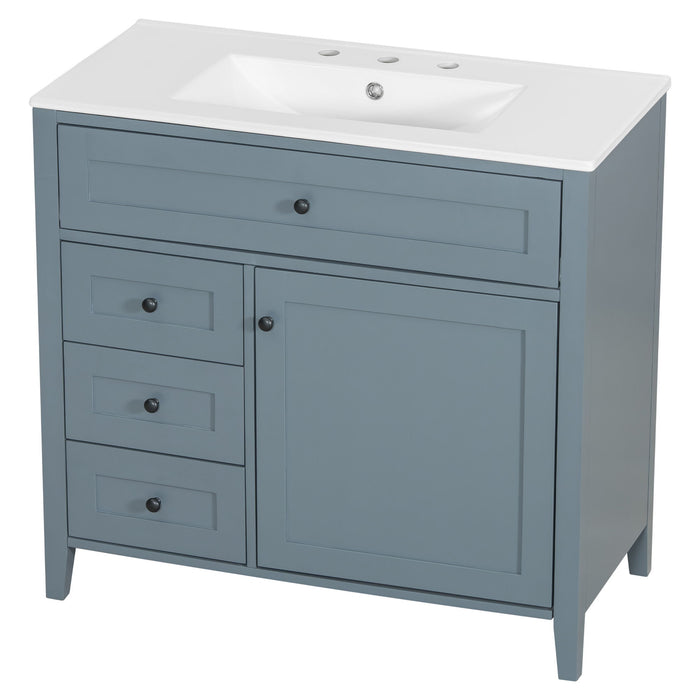 Bathroom Vanity With Sink, 3 Drawers & Cabinet With Adjustable Shelves