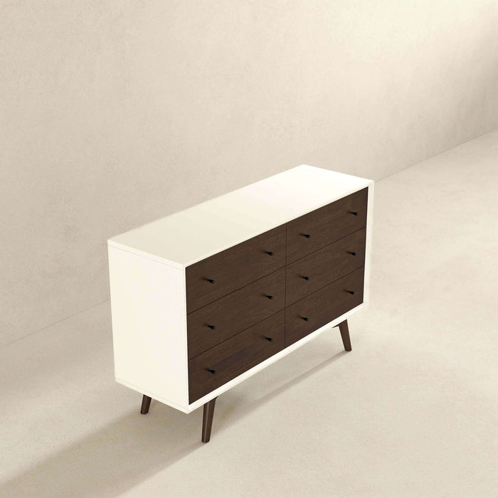 Dresser 6 Drawer - Dark Brown / White