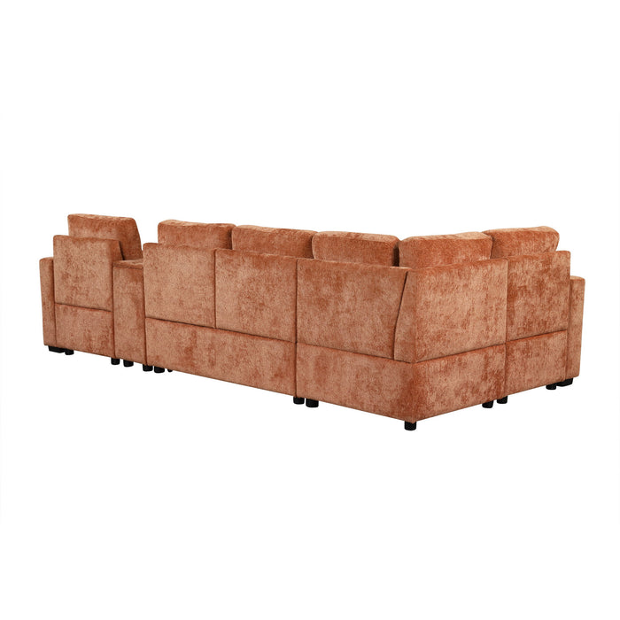 Modular L-Shaped Sectional Sofa Bed With Pull-Out Sleeper, Cup Holders, And Storage
