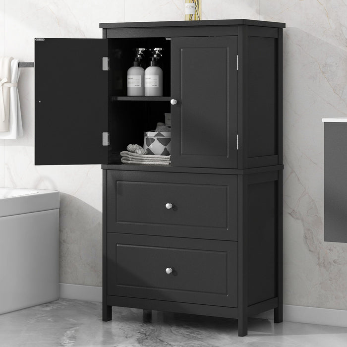 Bathroom Storage Cabinet With 2 Doors And Drawers, Adjustable Shelf