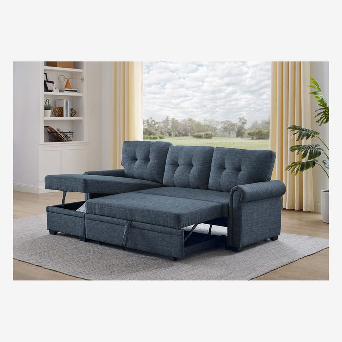 Blend Upholstered Sleeper Sofa With Reversible Chaise And Tufted Back - Dark Blue