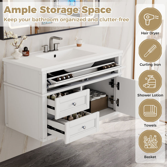 Modern Wall Mounted Floating Cabinet With Double Drawer And Sink