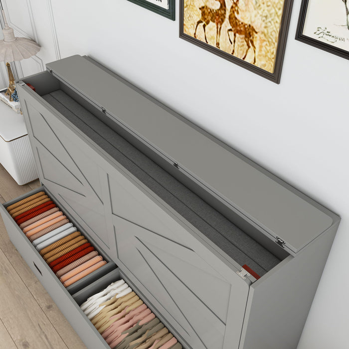 Murphy Bed With Storage Drawers And Charging Cabinet, Foldable Panels, Swivel Wheels