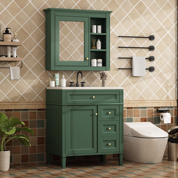 Bathroom Vanity With Top Sink, Storage Cabinet With 2 Drawers And Tip Out Drawer, Freestanding Set With Mirror Cabinet
