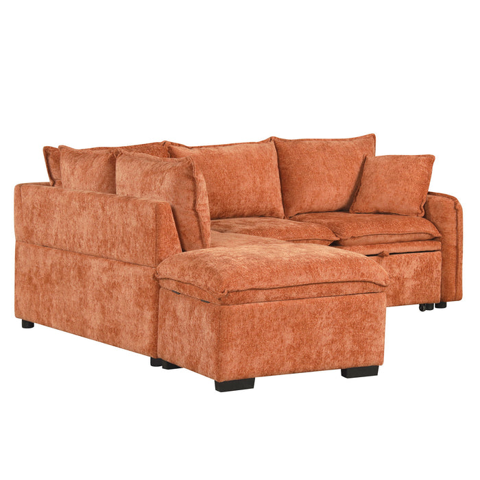 Convertible Sofa Bed Sectional Sofa Sleeper L-Shaped Sofa With A Storage Ottoman, Two Pillows, Two Power Sockets And Two USB Ports For Living Room