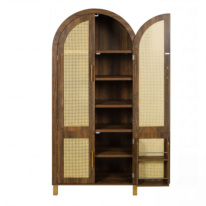 Tall Arched Cabinet With Rattan Doors & Adjustable Shelves