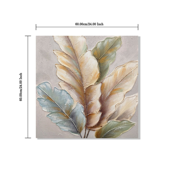 Botanical Leaf Wall Art, Textured Canvas Painting With Accents, Framed Decor For Living Room (Set of 2) - Green Leaf