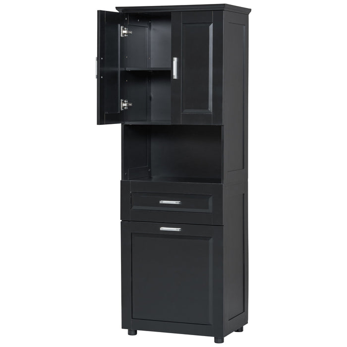Tall Bathroom Cabinet With Tilt-Out Laundry Basket And Upper Storage