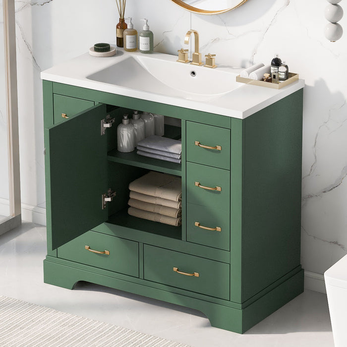 Modern Bathroom Vanity With Sink, 6 Drawers, Adjustable Shelf