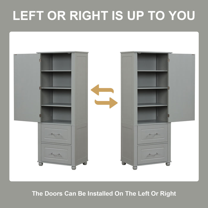 Tall Freestanding Bathroom Storage Cabinet With 2 Drawers And Adjustable Shelf