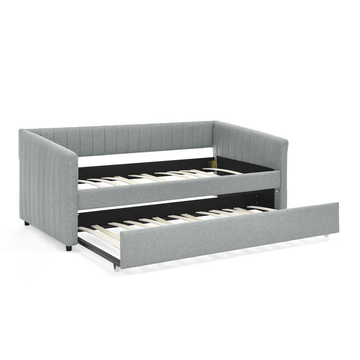 Upholstered Daybed With Trundle With Vertical Stripes