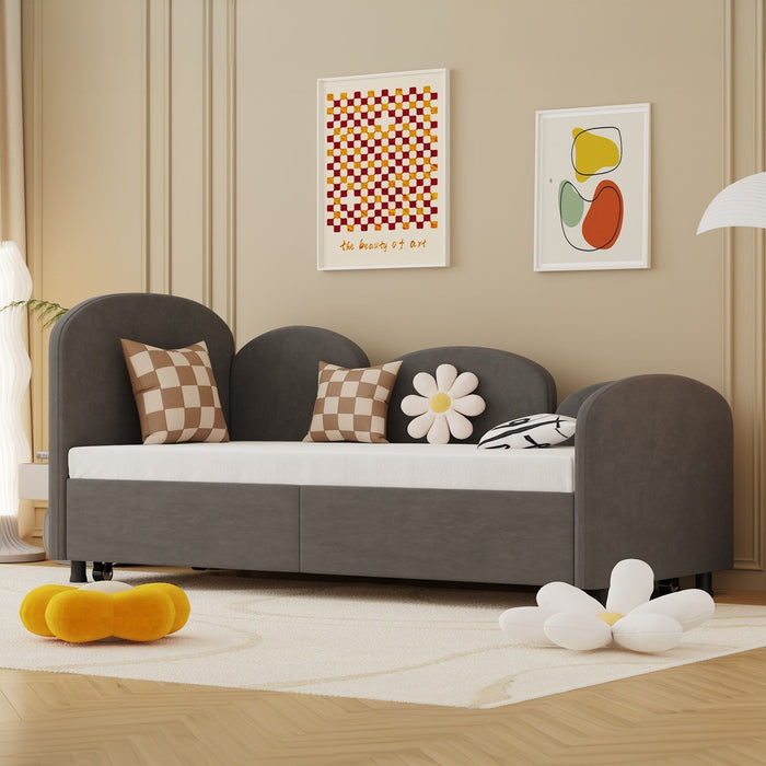 Modern Velvet Upholstered Daybed With Additional Bed Frame