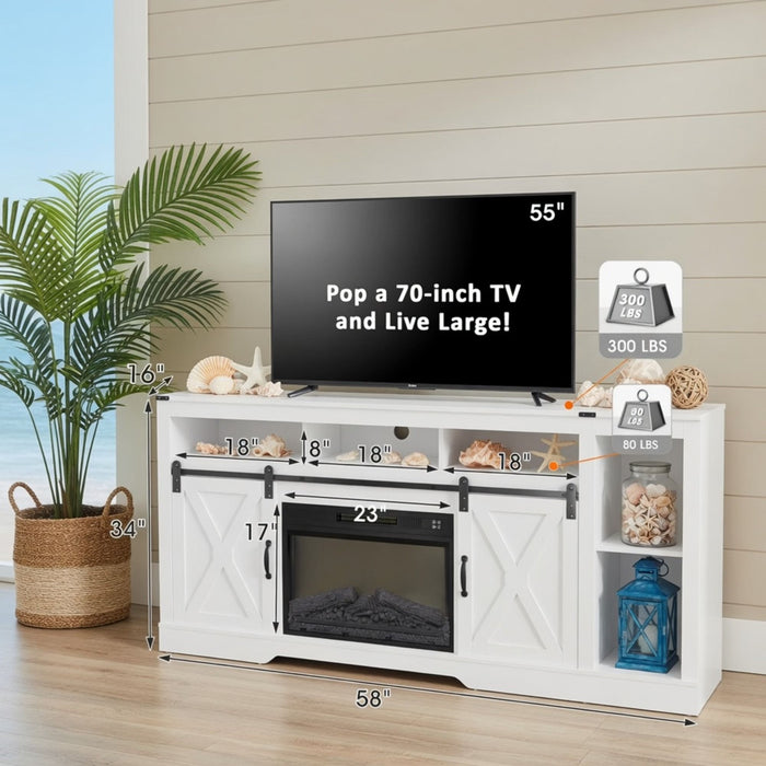 Farmhouse TV Stand With Sliding Barn Doors & Adjustable Storage