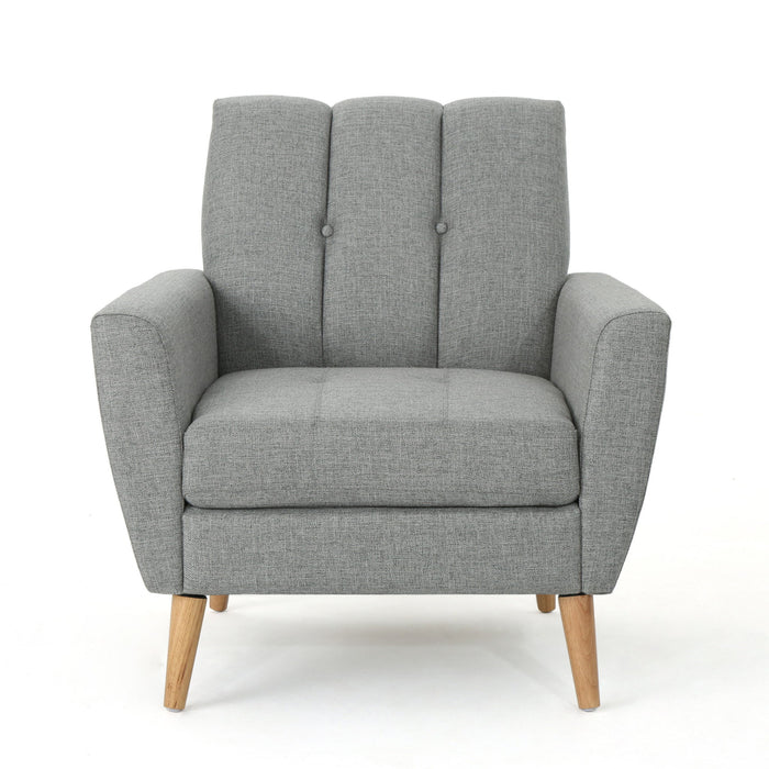Fabric Channel Stitch Club Chair With Tufted Back - Gray
