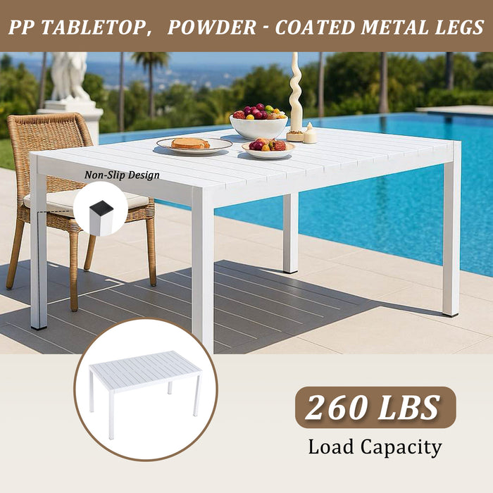 Modern Long Table, UV Resistant And Rust Proof, Pp Tabletop, UV Resistant Powder Coated Metal Legs - Snow White