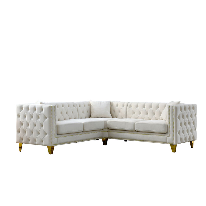 L-Shaped Corner Sofa, 5 Seater Sectional With Tufted Design