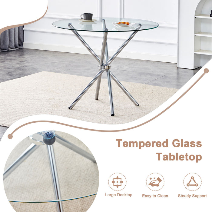 Modern Round Clear Glass Dining Table With Unique Metal Legs For 4 6 People - Silver