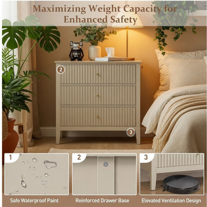 Fluted 3 Drawer Nightstand With Soft Close Slides